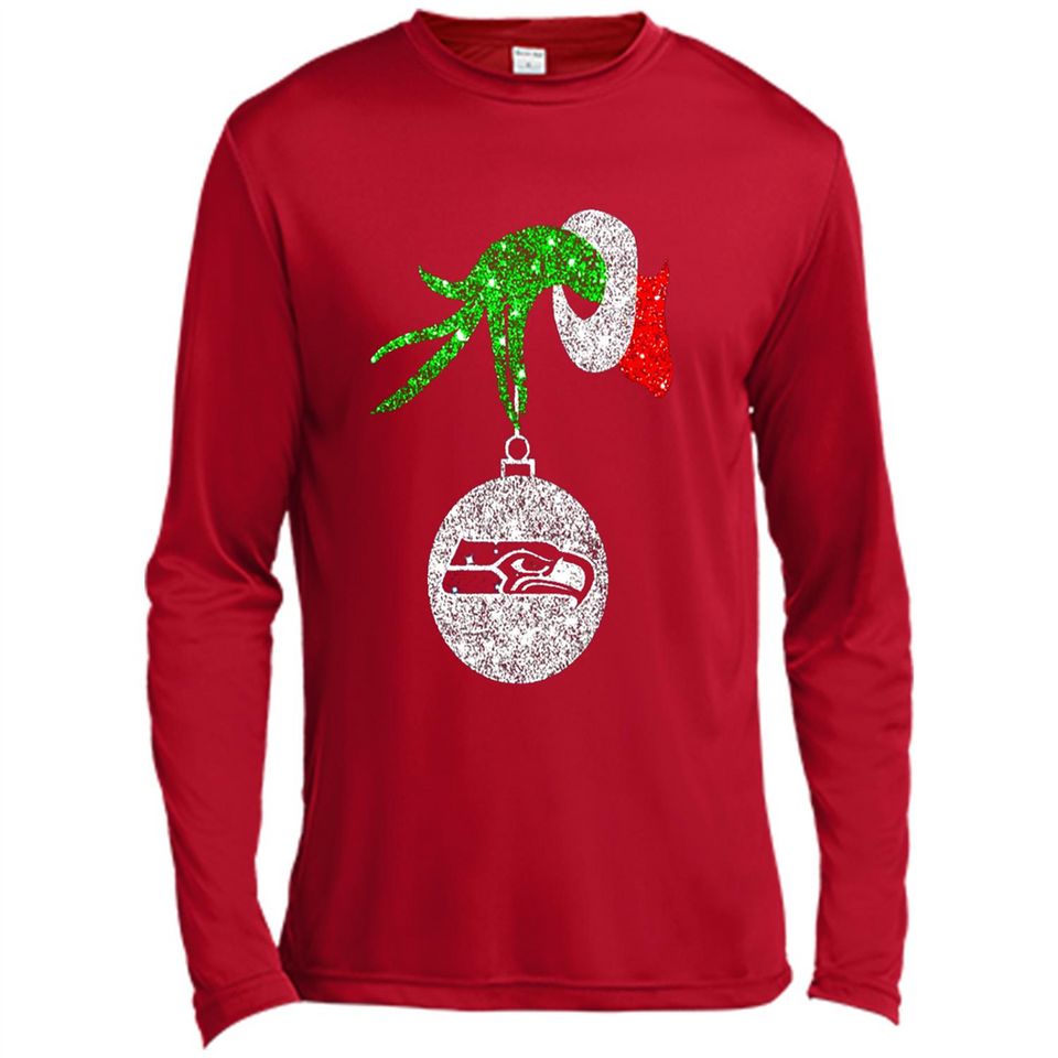 Funny Seattle Seahawks Glitter Grinch Monogram Ornament Christmas Gift - Canvas Long Sleeve T-Shirt