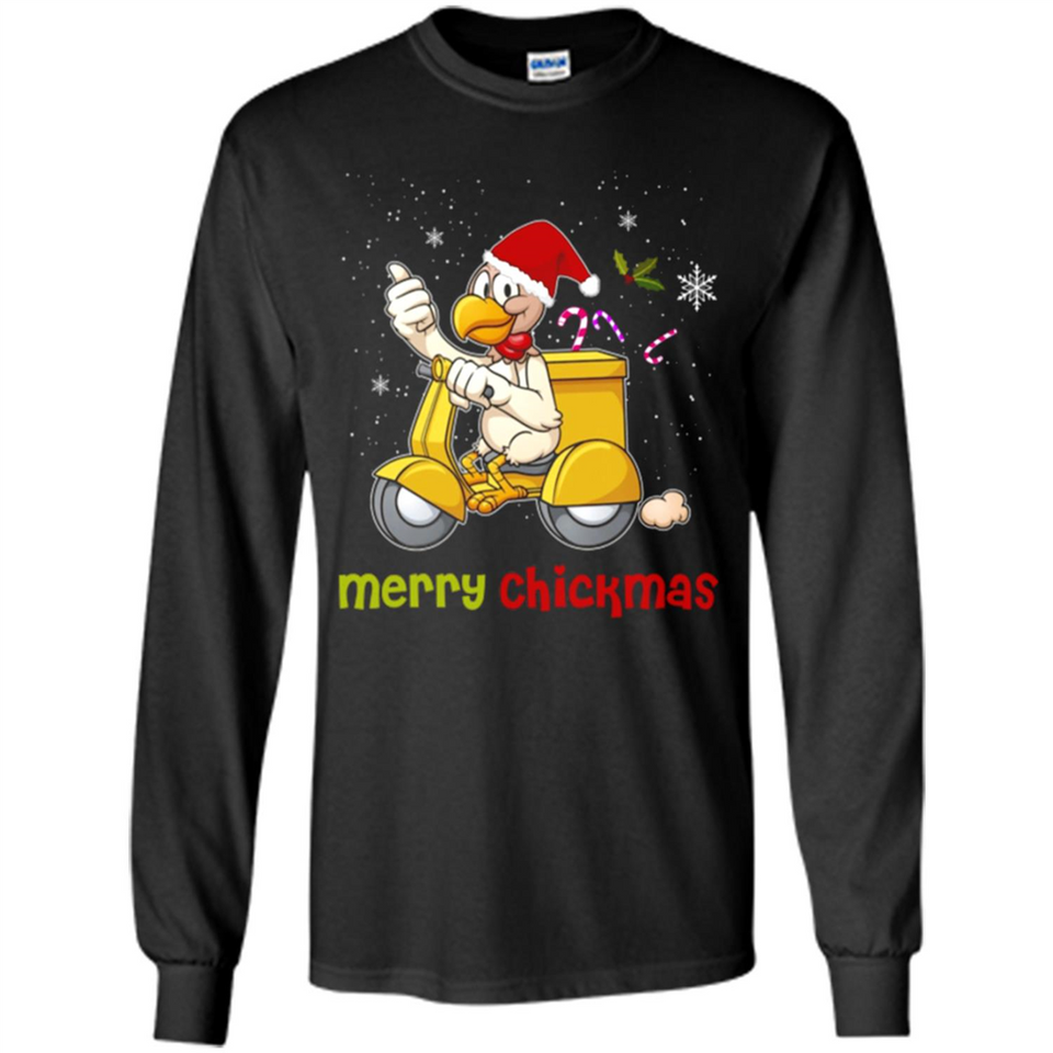 Funny Santa Christmas Chicken Shirt - Merry Chickmas - Long Sleeve T-Shirt