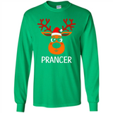 Prancer Reindeer Santa Claus Funny Xmas Holiday T-Shirt - Long Sleeve T-Shirt