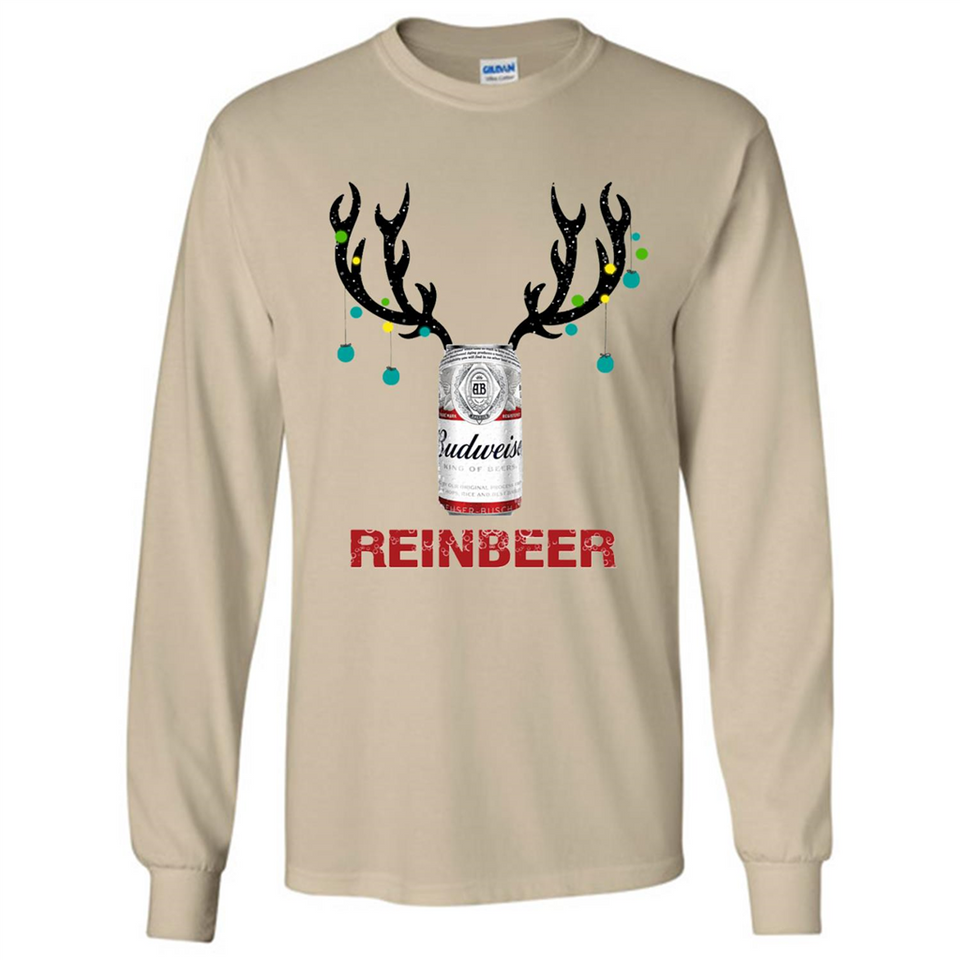 Budweiser Reinbeer Funny Beer Reindeer Christmas Sweatshirt - Long Sleeve T-Shirt