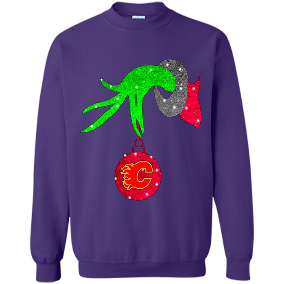 GRINCH HAND HOLDING CALGARY FLAMES GLITTER CHRISTMAS PINGPONG