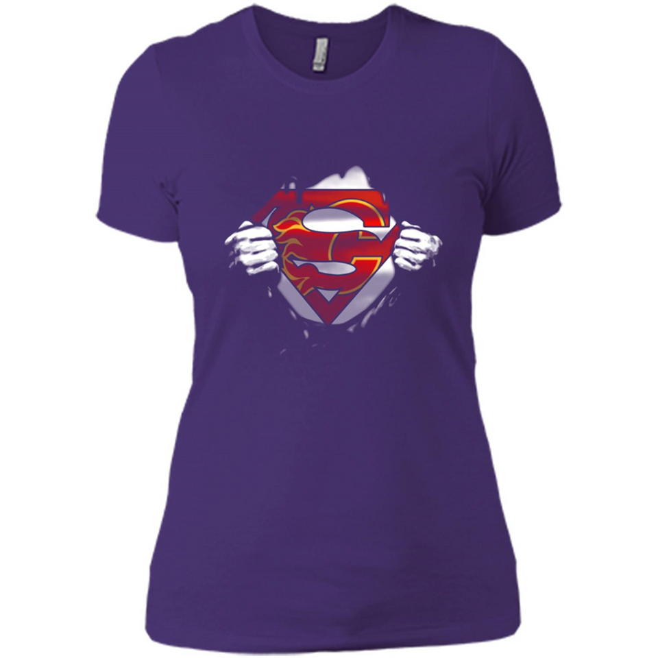 Calgary Flames And Superman Fans - Ladies' Boyfriend T-Shirt
