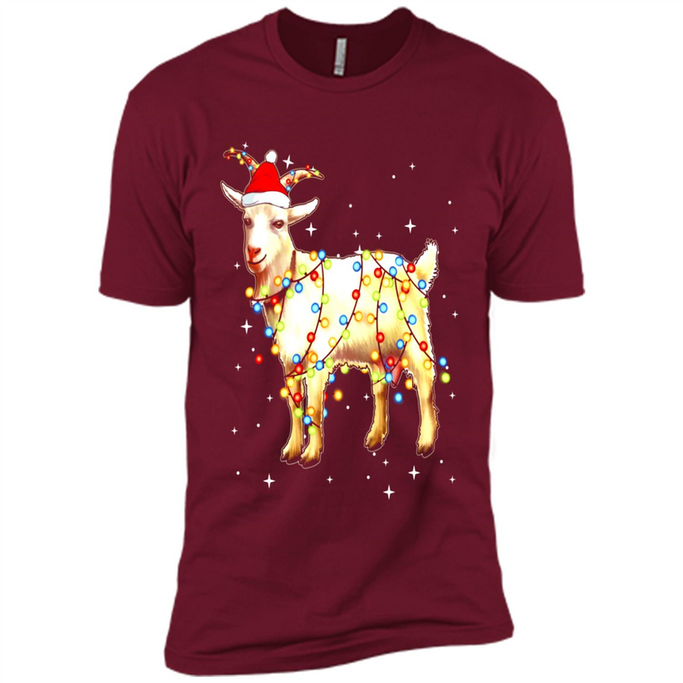 Christmas Lights Goat Wearing Santa Hat Funny Xmas - Premium Short Sleeve T-Shirt