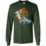 Bigfoot Riding Dinosaurus T-Shirt Funny Bigfoot Santa - Long Sleeve T-Shirt