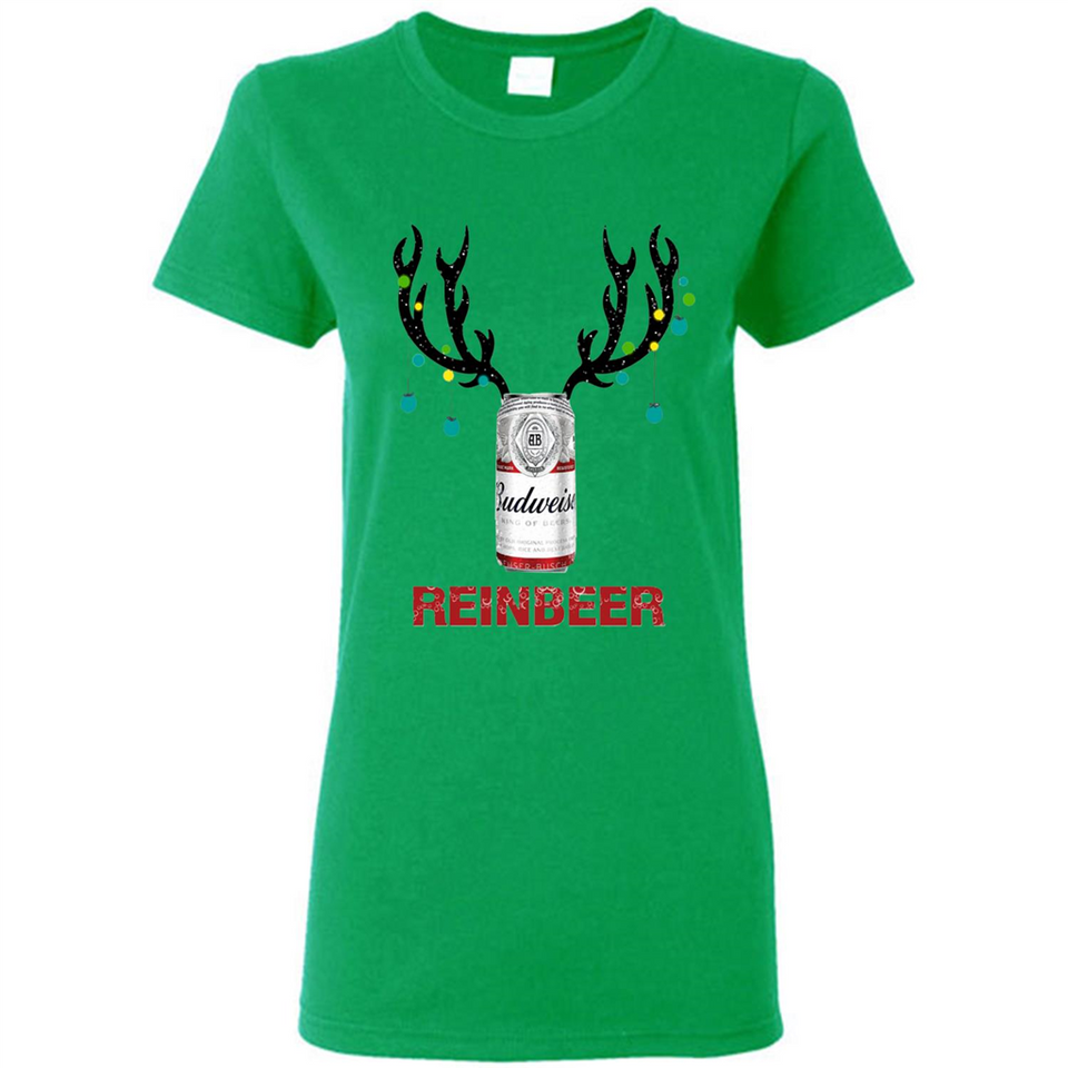 Budweiser Reinbeer Funny Beer Reindeer Christmas Sweatshirt - Ladies Short-Sleeve