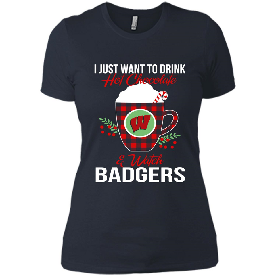 I Just Want To Drink Hot Chocolate & Watch Wisconsin Badgers Ugly Christmas Sweater PINGPONG