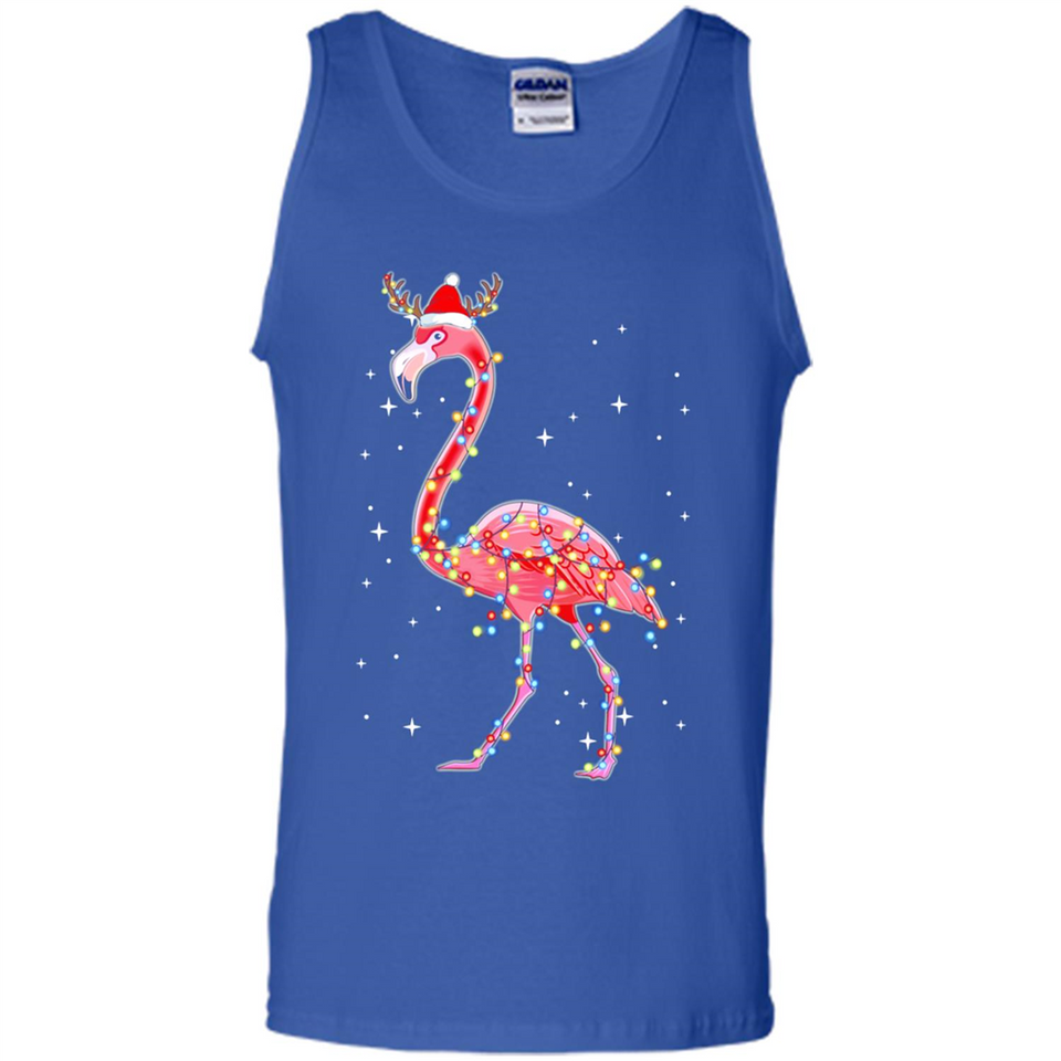 Christmas Lights Flamingo Wearing Santa Hat Funny Xmas - Tank Top