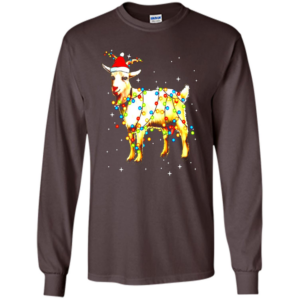 Christmas Lights Goat Wearing Santa Hat T-Shirt - Long Sleeve T-Shirt