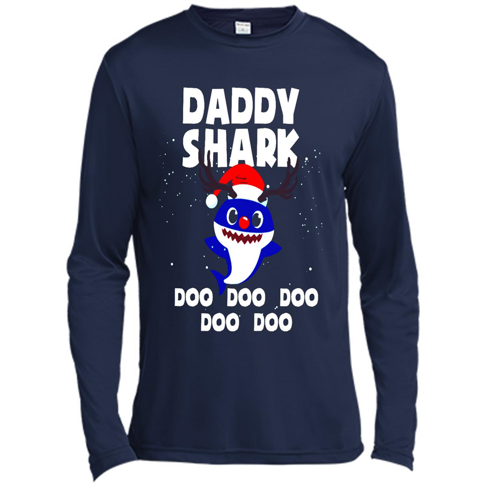 Daddy Shark Costume Reindeer Funny Christmas T-Shirt - Canvas Long Sleeve T-Shirt