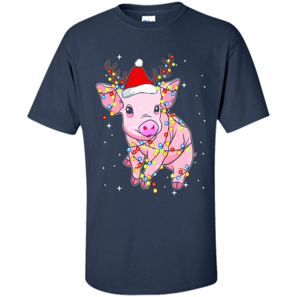 Christmas Lights Pig Wearing Santa Hat Funny Xmas - Shirt