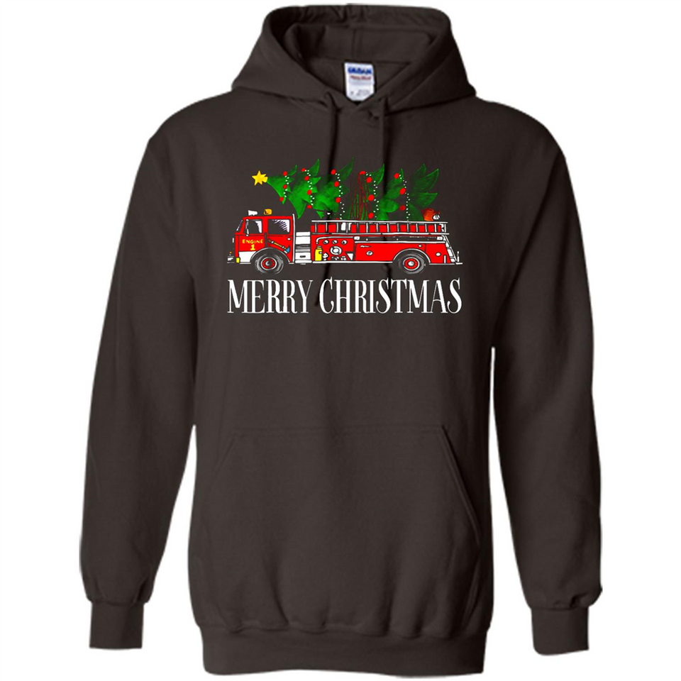 Firetruck Santa Sleigh Merry Christmas Firefighter - Hoodie