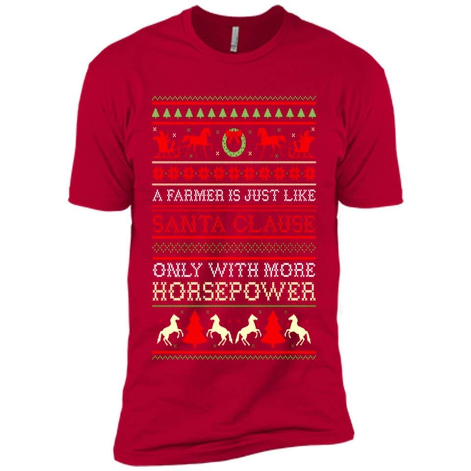 Funny Farmers Gift Ugly Santa Claus Horsepower - Premium Short Sleeve T-Shirt
