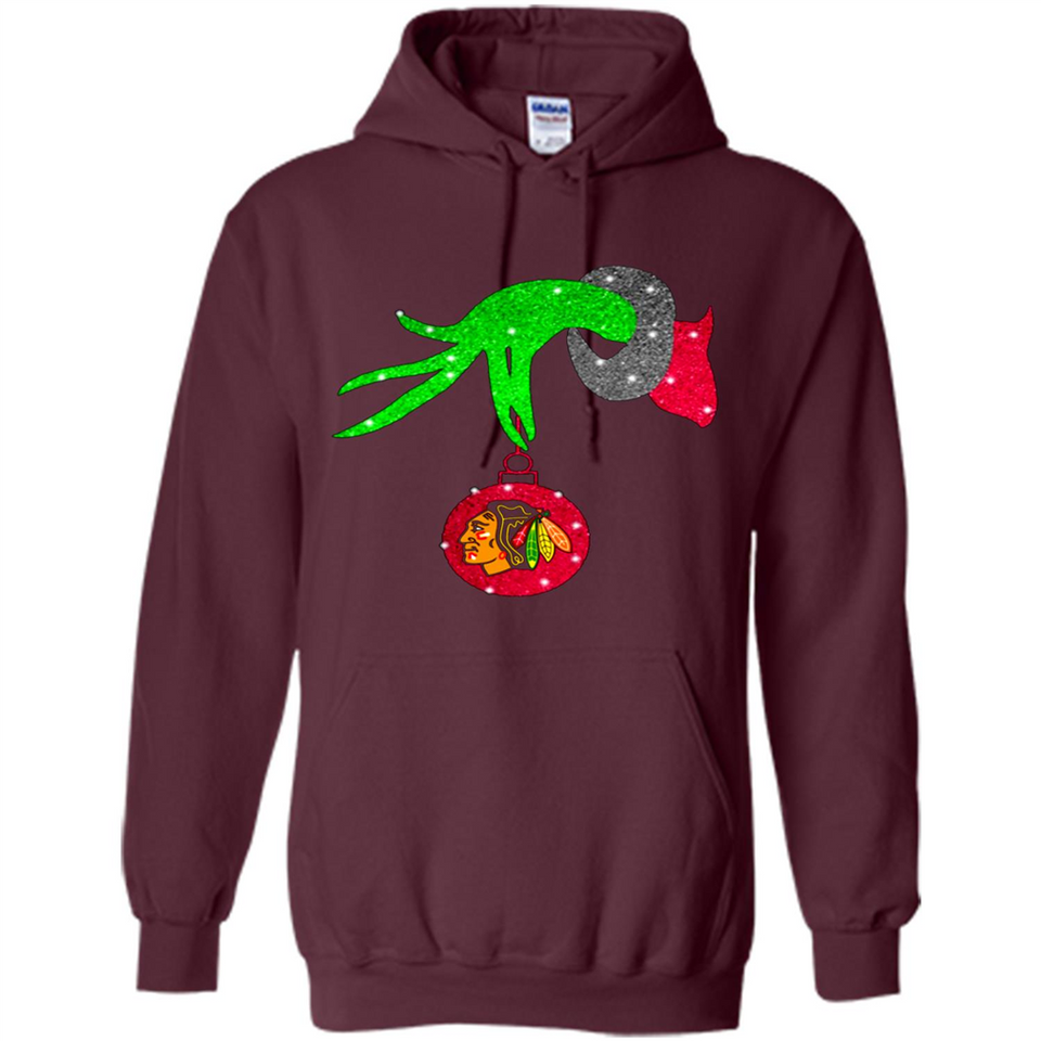 GRINCH HAND HOLDING CHICAGO BLACKHAWKS GLITTER CHRISTMAS PINGPONG