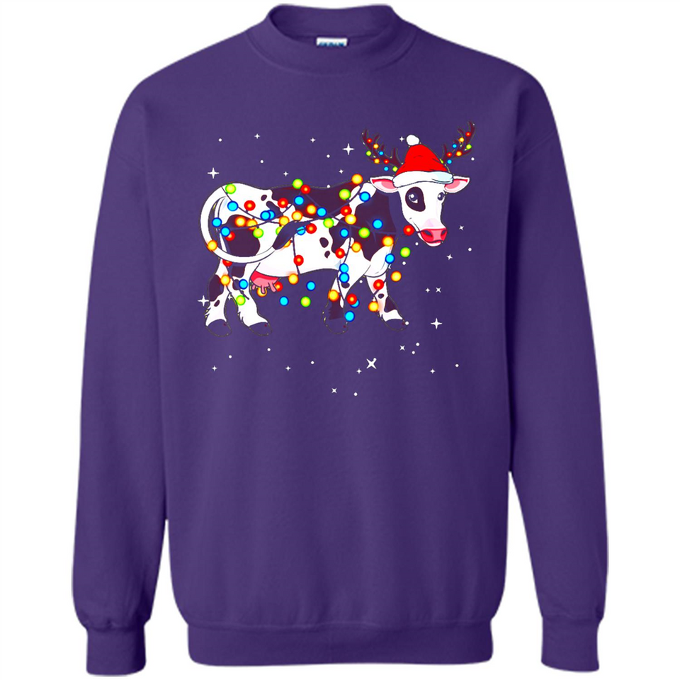 Christmas Lights Cow Wearing Santa Hat Funny Xmas Sweatshirt - Sweatshirt