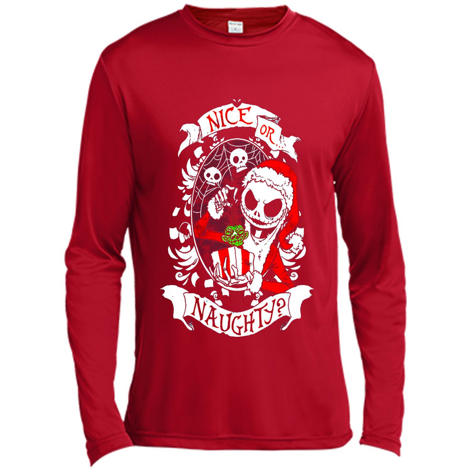 Christmas Shirt, Santa Nice Or Naughty Xmas - Canvas Long Sleeve T-Shirt