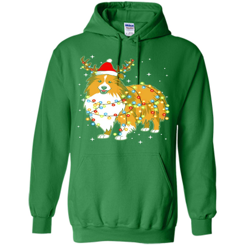 Christmas Lights Shetland Sheepdog Wearing Santa Hat Funny Xmas - Hoodie