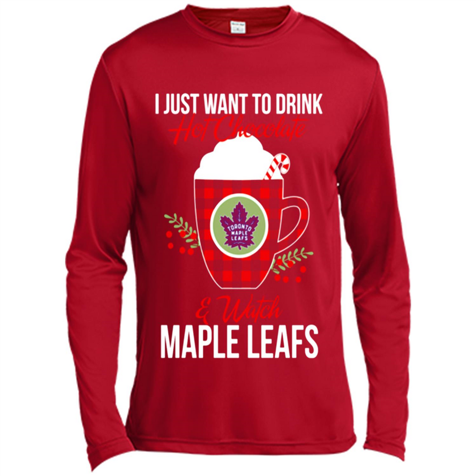 I Just Want To Drink Hot Chocolate & Watch Toronto Maple Leafs Ugly Christmas Sweater PINGPONG