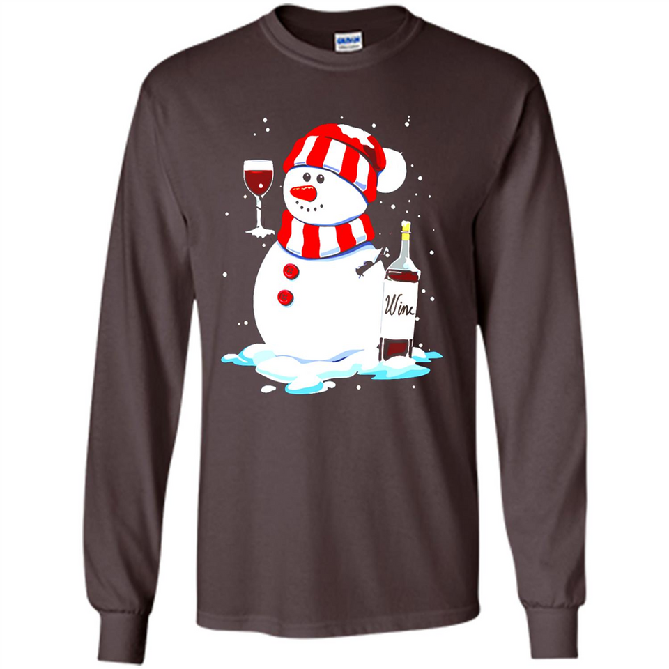 Cute Snowman drink Red Wine Christmas T-Shirt - Long Sleeve T-Shirt