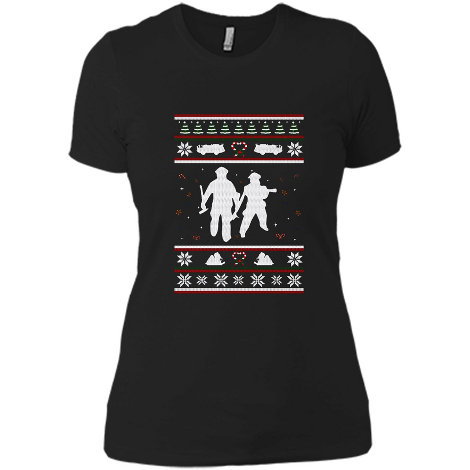 Christmas Ugly Sweater Firefighter Ugly Christmas Sweater - Ladies' Boyfriend T-Shirt