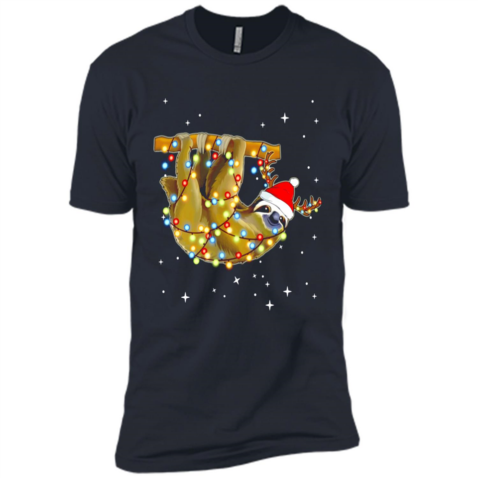 Christmas Lights Sloth Wearing Santa Hat Funny Xmas - Premium Short Sleeve T-Shirt