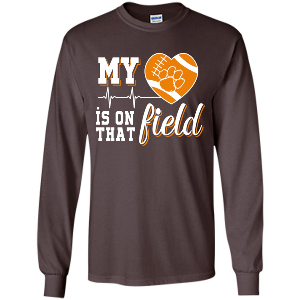 Clemson Tiger Paw Football My Heart is on that Field - Long Sleeve T-Shirt