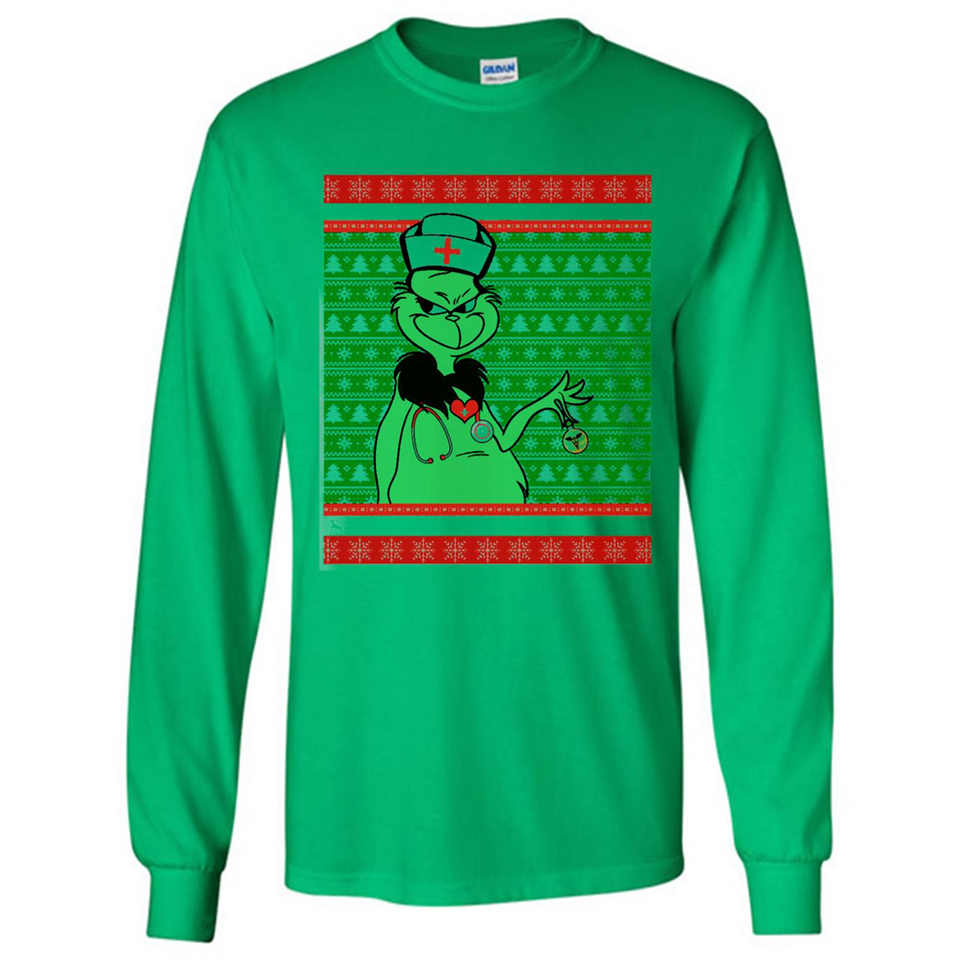 Grinch Nurse Ugly Christmas Sporty T-Shirt PINGPONG - Long Sleeve T-Shirt