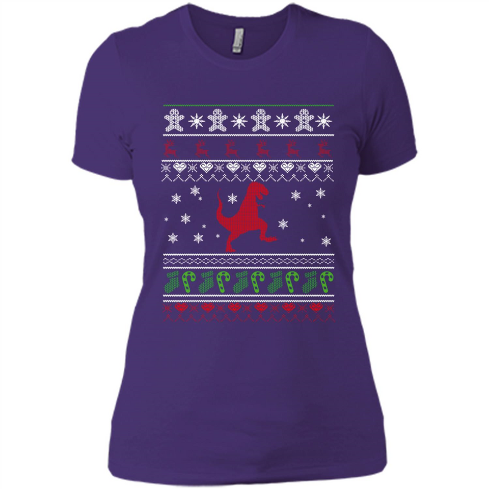 Dinosaur and Santa Ugly Christmas Sweater - Ladies' Boyfriend T-Shirt