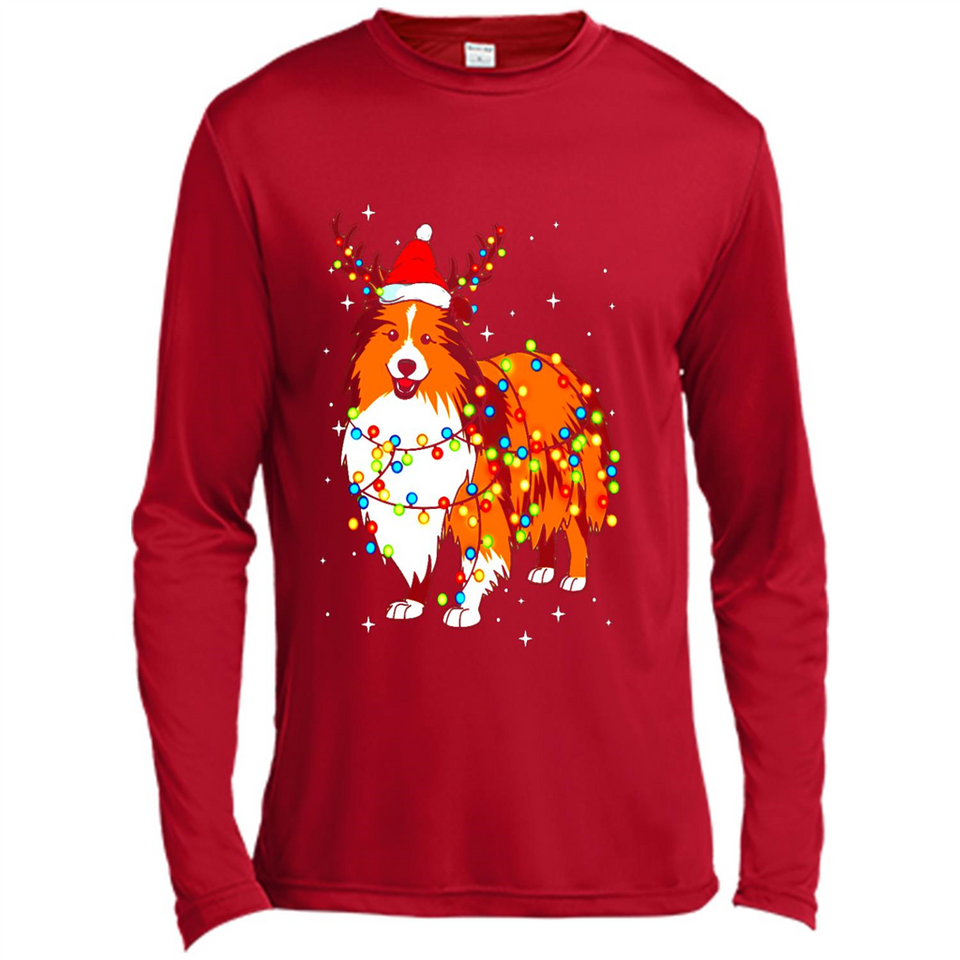 Christmas Lights Shetland Sheepdog Wearing Santa Hat Funny Xmas Mug - Canvas Long Sleeve T-Shirt