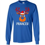 Prancer Reindeer Santa Claus Funny Xmas Holiday T-Shirt - Long Sleeve T-Shirt