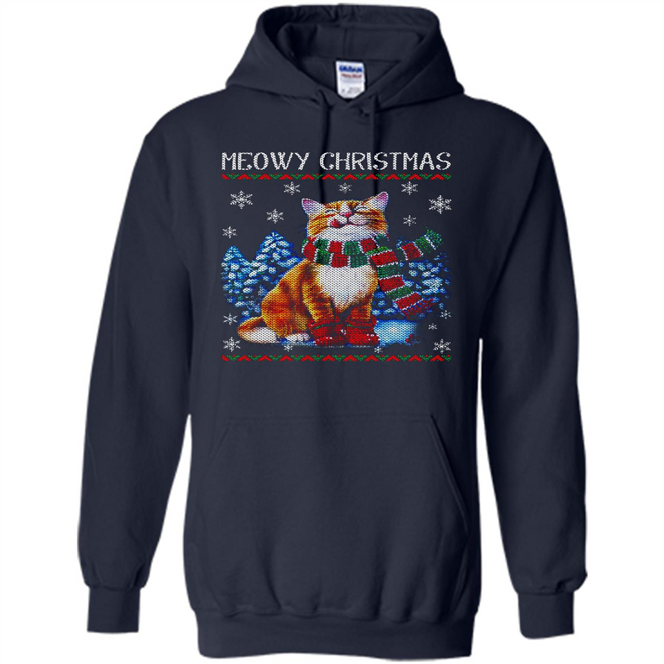 Christmas Ugly Sweater Cat With Christmas Meowy Chritstmas - Hoodie