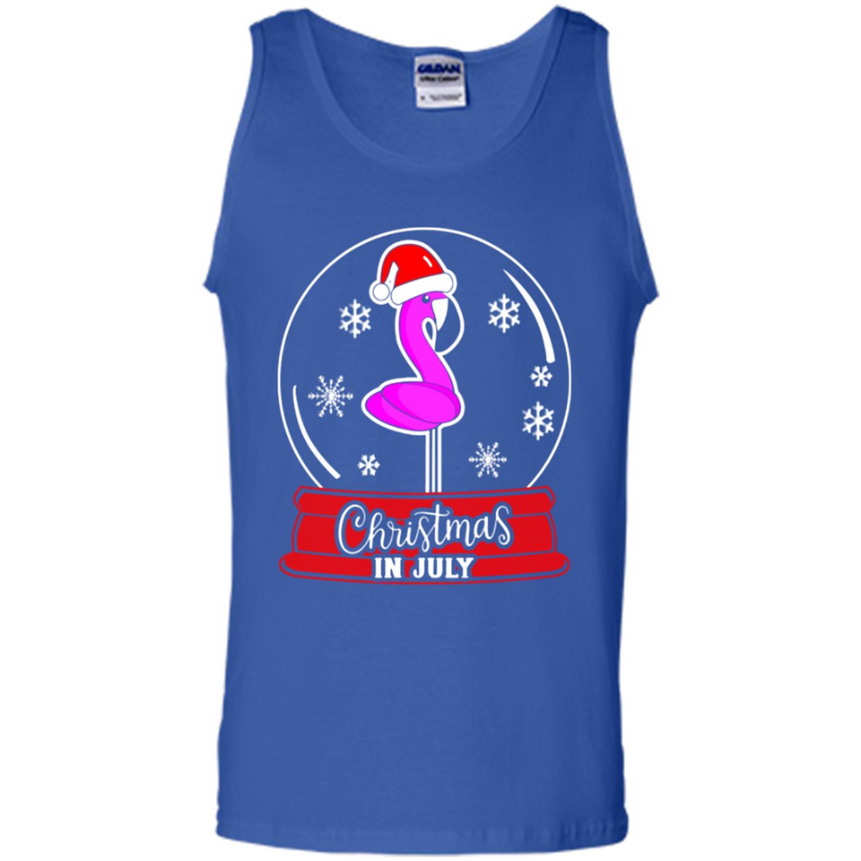 Christmas In July Flamingo Snow Globe Santa Hat - Tank Top