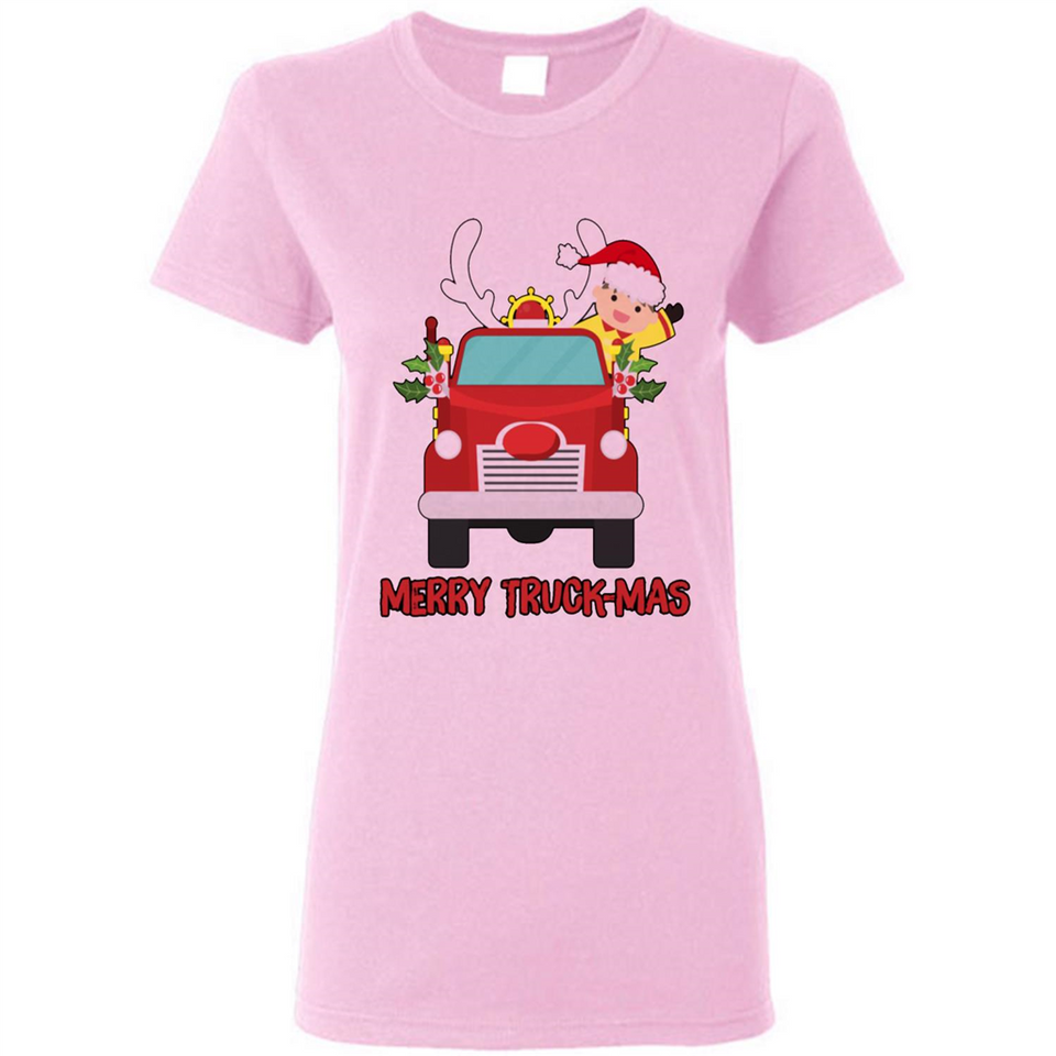 Merry Truck-Mas Christmas Fire Truck Cute Reindeer Sporty - Ladies Short-Sleeve
