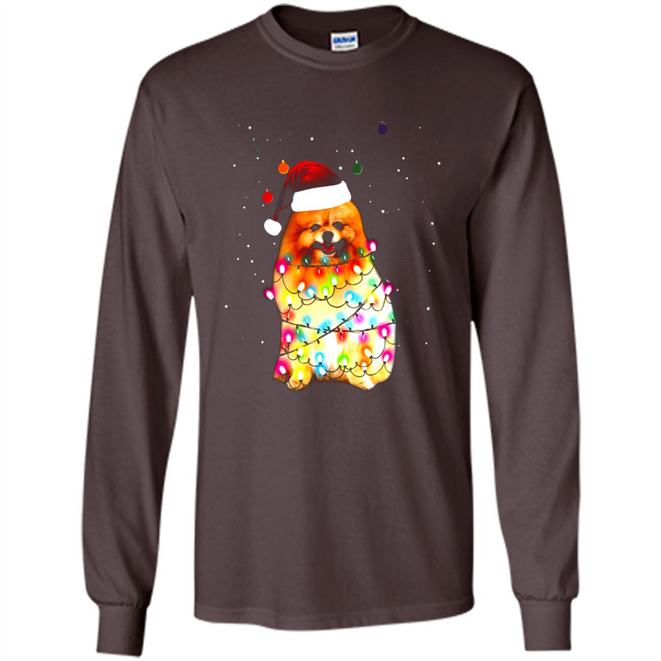 Pomeranian Santa Lights Christmas Dog Xmas Sweatshirt - Long Sleeve T-Shirt