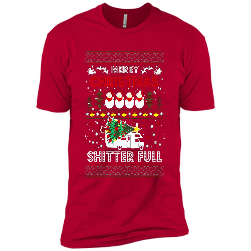 Merry Christmas Shitter Full Christmas Tree Snowman Sweater PINGPONG - Premium Short Sleeve T-Shirt