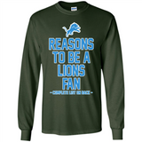 Reasons to be a Detroit Lions Fan Complete List on Back - Long Sleeve T-Shirt