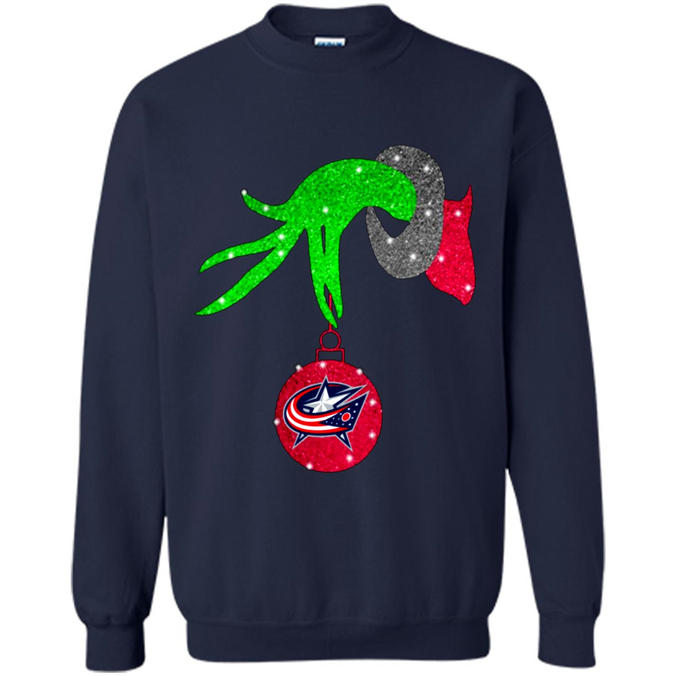 GRINCH HAND HOLDING COLUMBUS BLUE JACKETS GLITTER CHRISTMAS PINGPONG