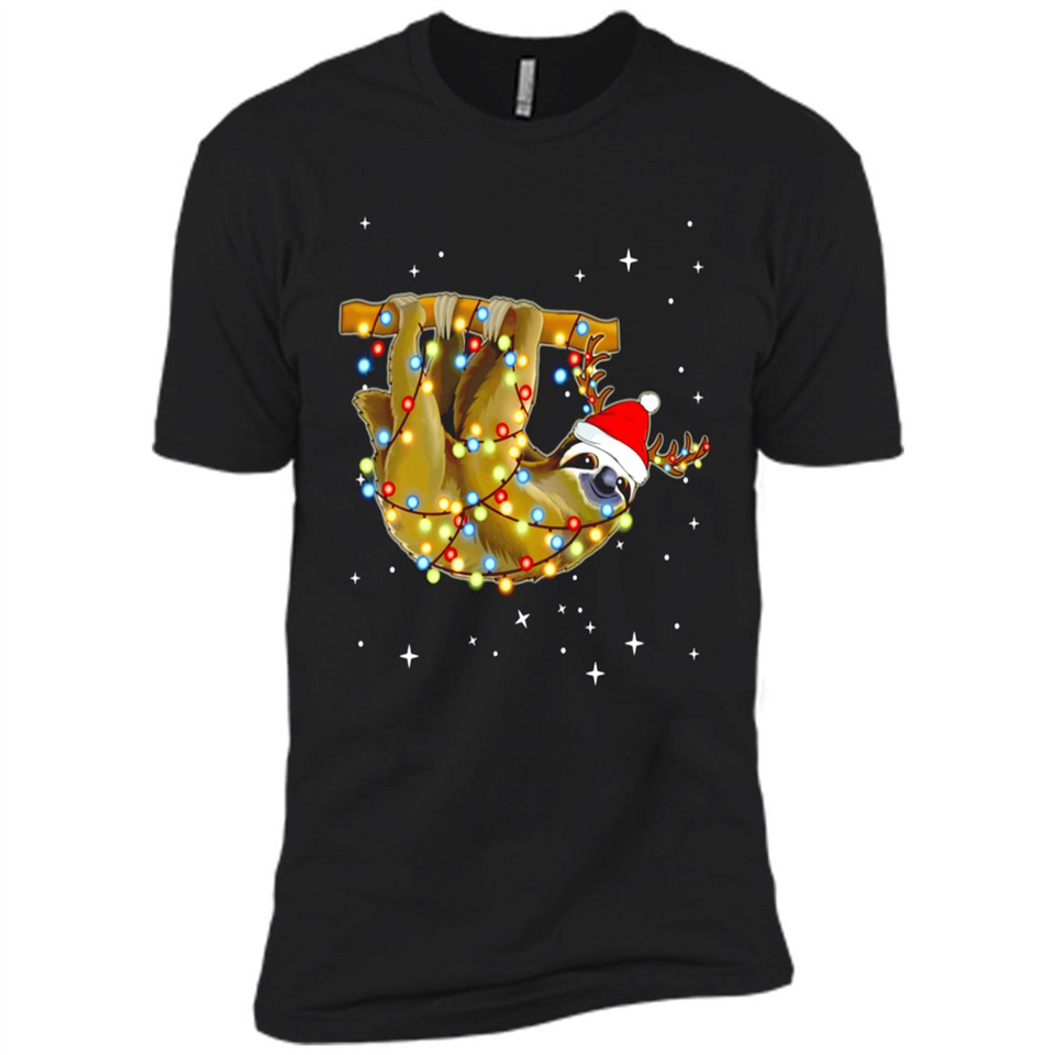 Christmas Lights Sloth Wearing Santa Hat Funny Xmas - Premium Short Sleeve T-Shirt