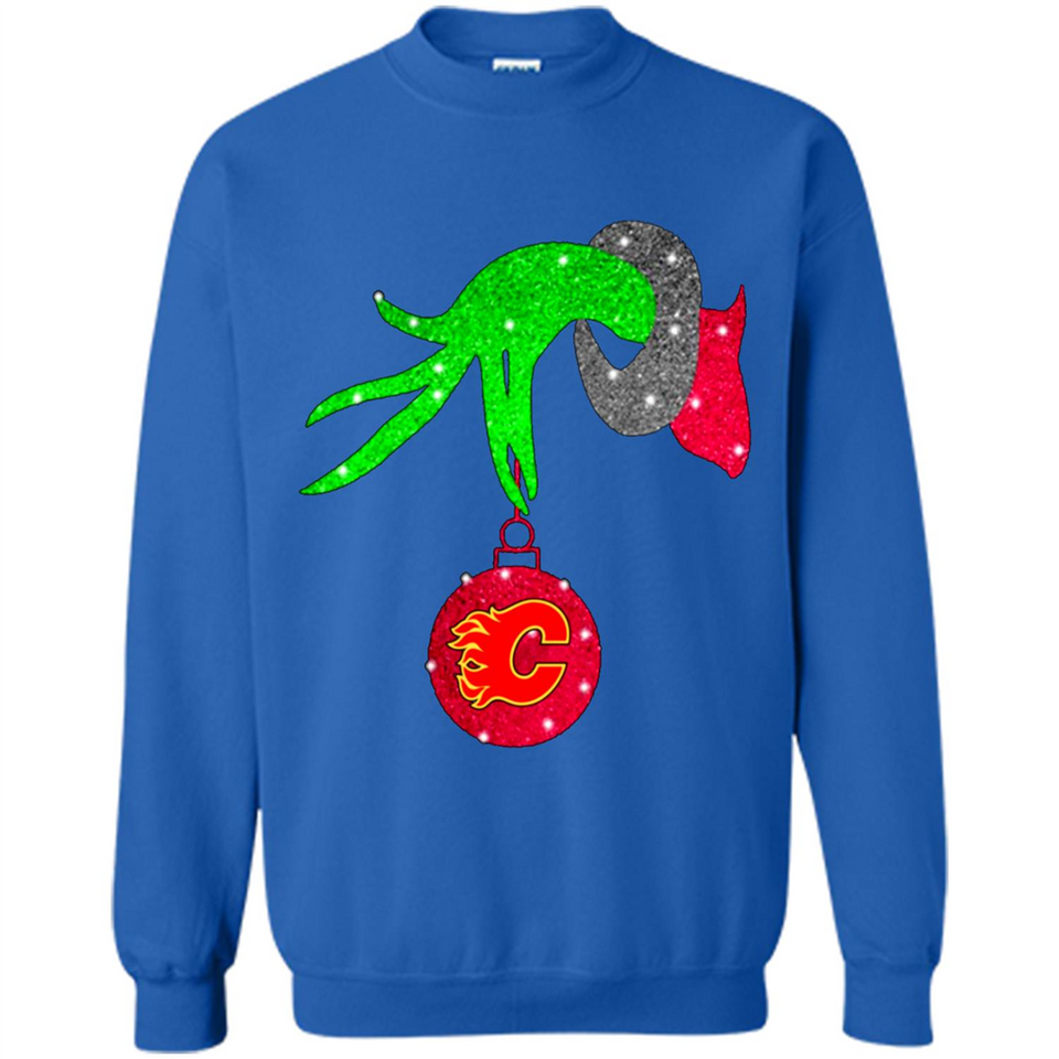 GRINCH HAND HOLDING CALGARY FLAMES GLITTER CHRISTMAS PINGPONG