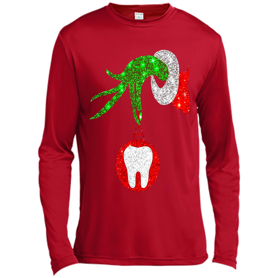Christmas Nurse Grinch hand holding clinic dental ornament - Canvas Long Sleeve T-Shirt