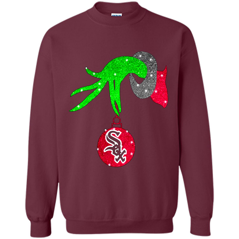 GRINCH HAND HOLDING CHICAGO WHITE SOX GLITTER CHRISTMAS PINGPONG