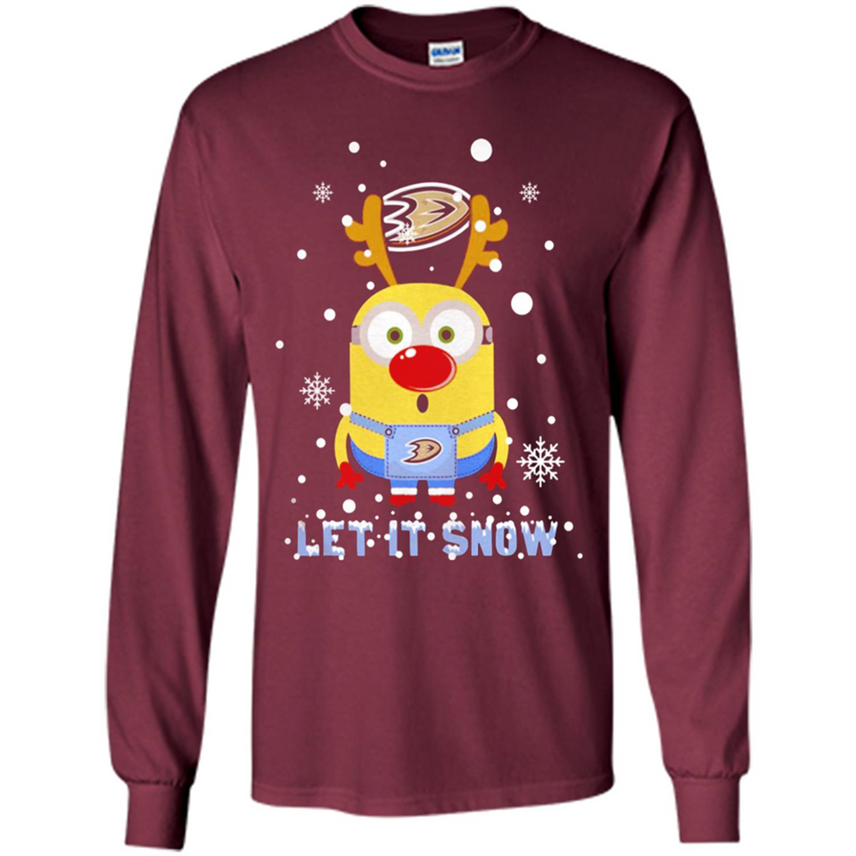Minion Anaheim Ducks Ugly Christmas Sweater Let it Snow - Long Sleeve T-Shirt
