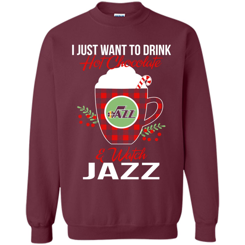 I Just Want To Drink Hot Chocolate & Watch Utah Jazz Ugly Christmas Sweater PINGPONG