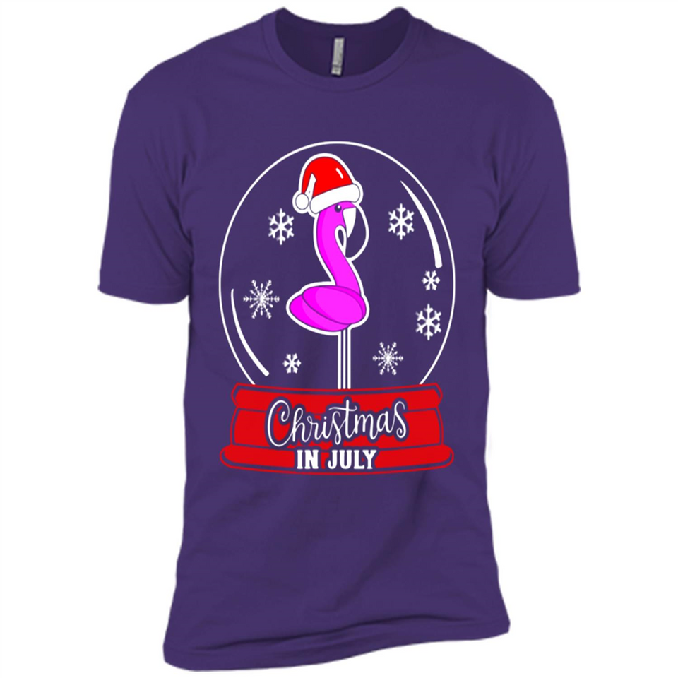 Christmas In July Flamingo Snow Globe Santa Hat - Premium Short Sleeve T-Shirt