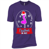 Christmas In July Flamingo Snow Globe Santa Hat - Premium Short Sleeve T-Shirt