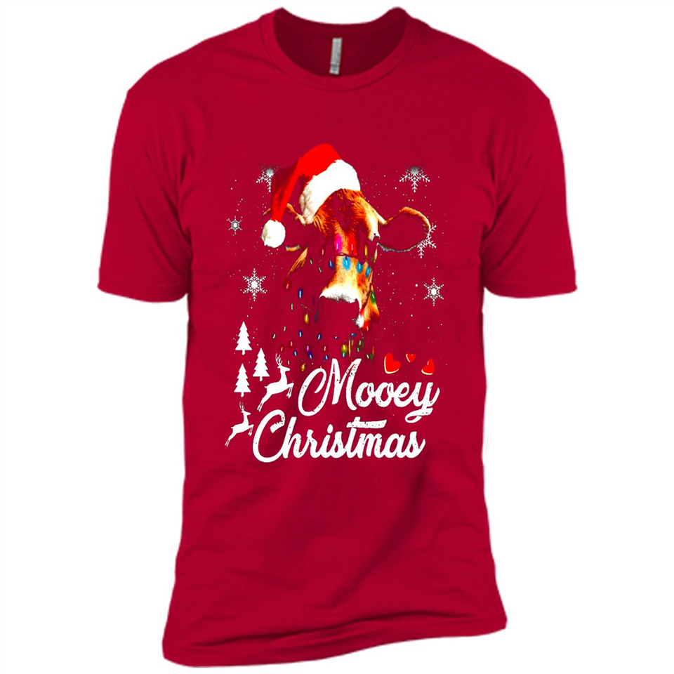Mooey Christmas Cow Santa Christmas Lover Lights Sweatshirt - Premium Short Sleeve T-Shirt