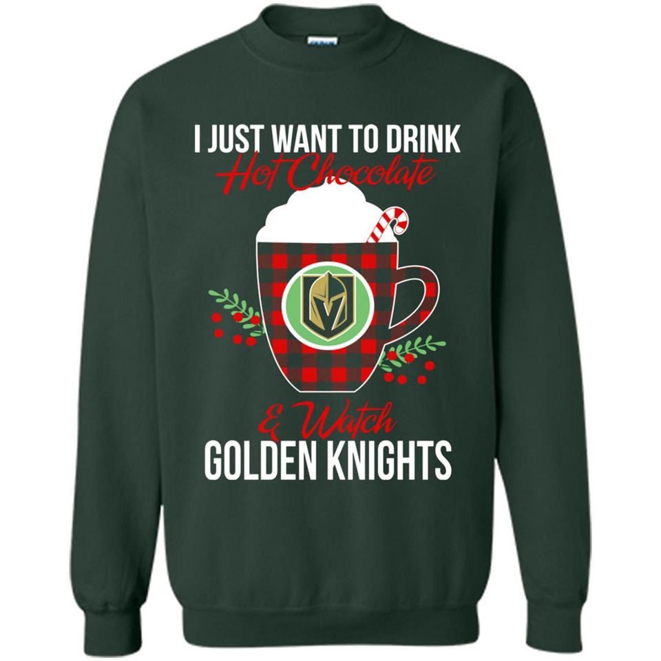 I Just Want To Drink Hot Chocolate & Watch Vegas Golden Knights Ugly Christmas Sweater PINGPONG