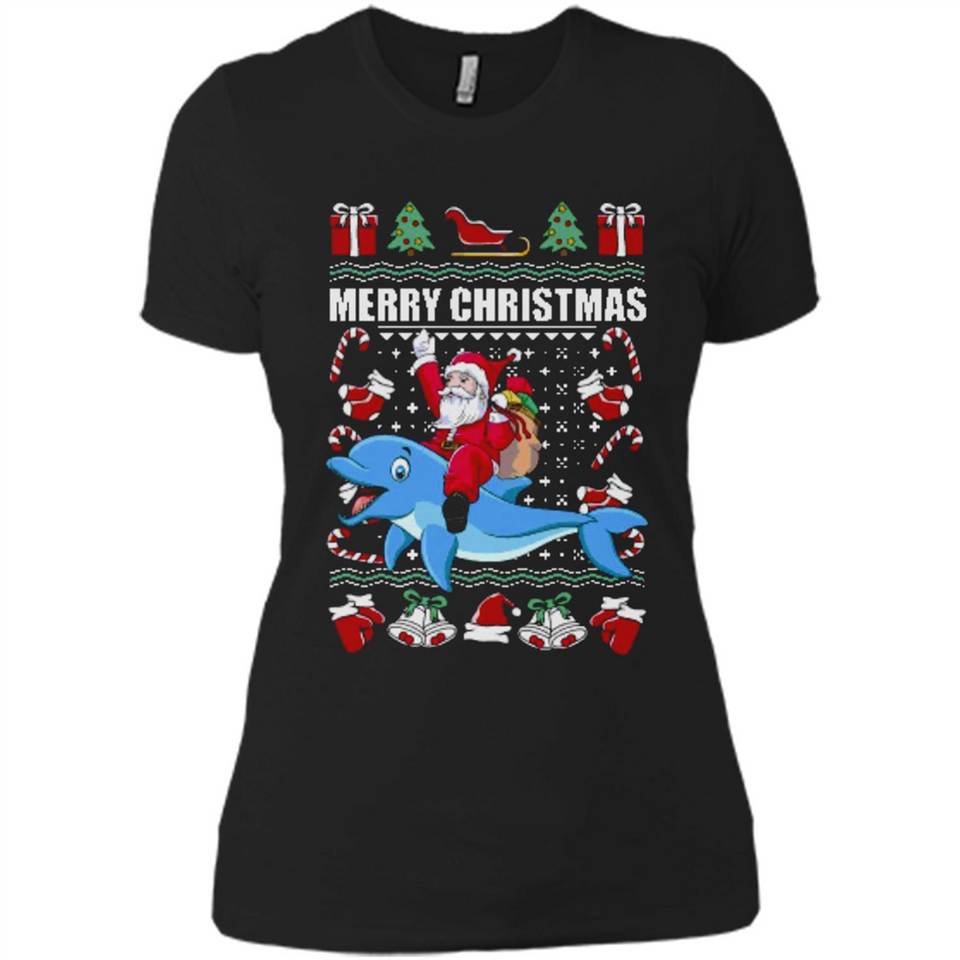 Ugly Christmas Santa Riding Dolphin - Ladies' Boyfriend T-Shirt