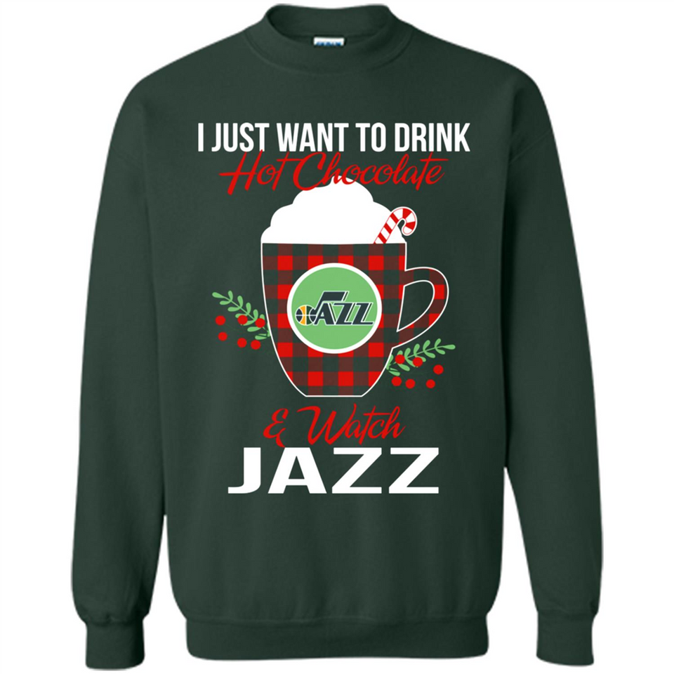 I Just Want To Drink Hot Chocolate & Watch Utah Jazz Ugly Christmas Sweater PINGPONG