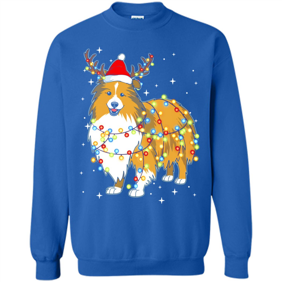 Christmas Lights Shetland Sheepdog Wearing Santa Hat Funny Xmas - Sweatshirt