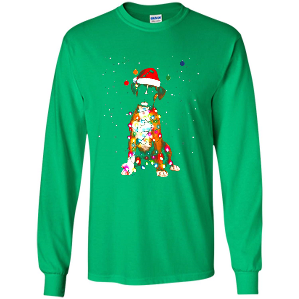 Christmas Lights Boxer Dog Funny Xmas Sweatshirt - Long Sleeve T-Shirt